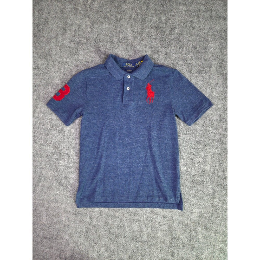 Polo Ralph Lauren Polo Shirt Boys M (10-12) Blue Big Pony Red Logo Short Sleeve